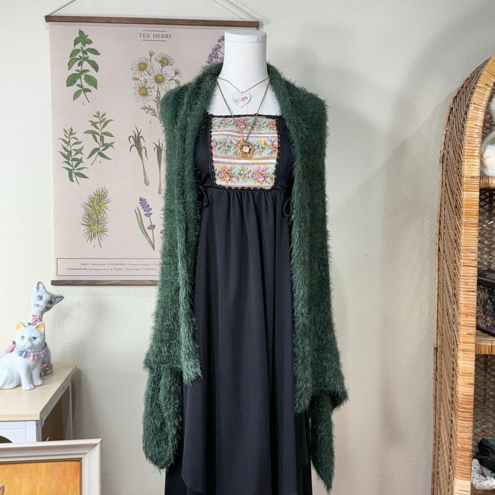 Y2k Fuzzy Crochet Open Back Vest Dark Fairy Whimsigoth Witchy Forest Goblin S